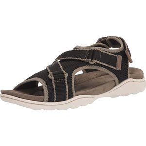 Clarks Amanda Black & Olive Brown Stroll Ortholite Sandal